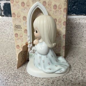 Precious Moments Girl in White and Cream Dress